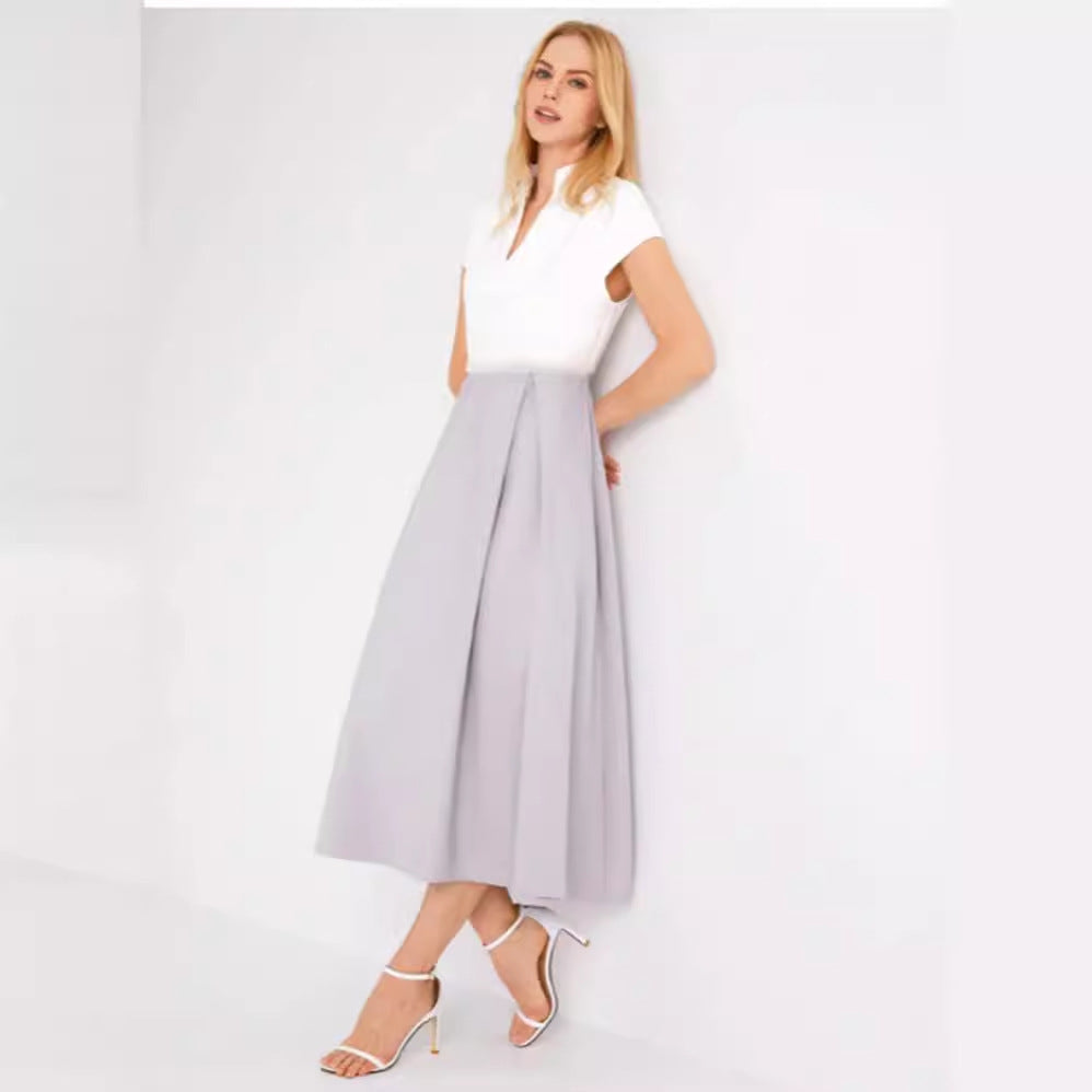 WW | White Color Block V-Neck Flared Summer Dress