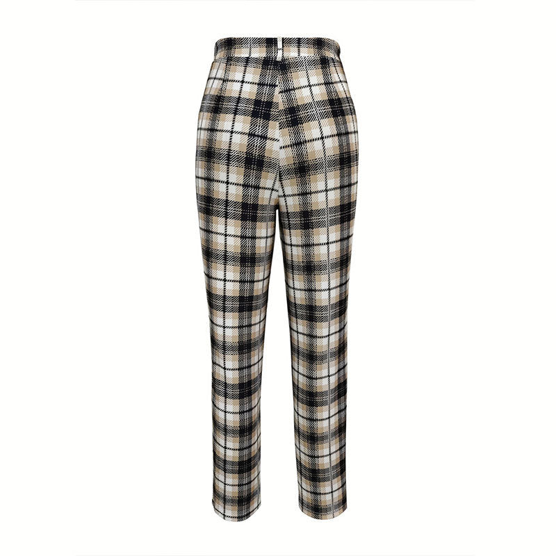 WW | Plaid high-waisted straight-leg trousers