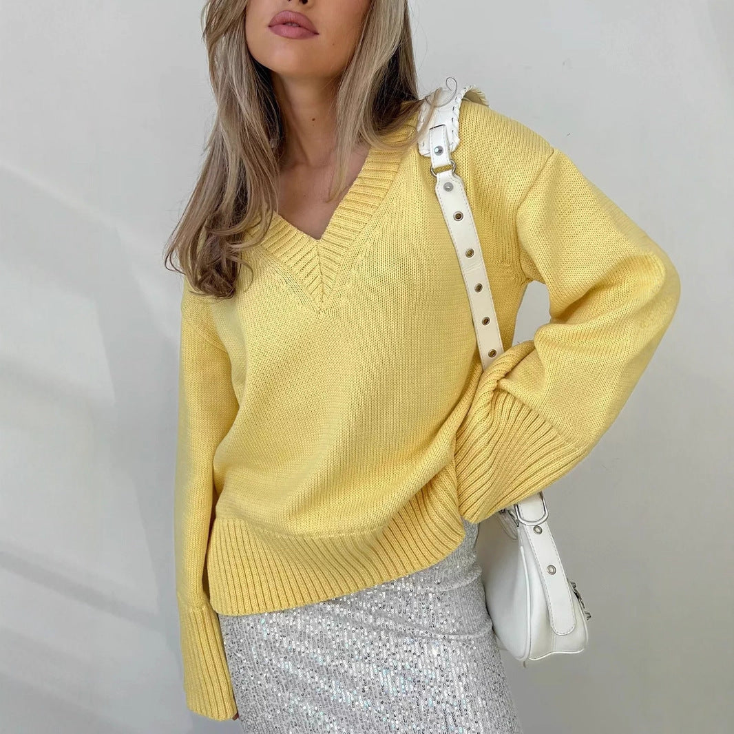 Damen V-Ausschnitt Pullover mit luxuriösem Strickmuster WW