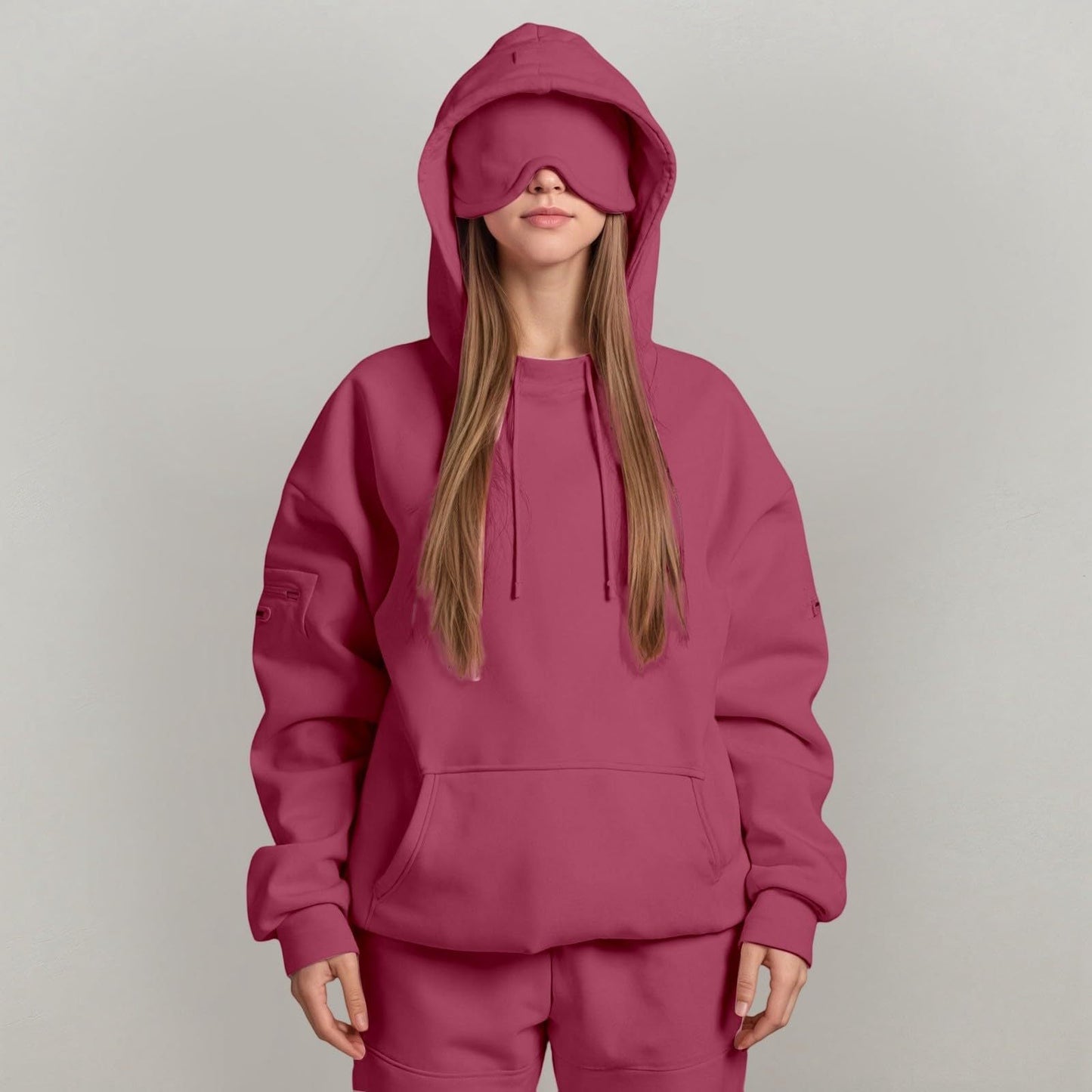 Women's Cuddly Oversized Hoodie with Integrated Eye Mask WW