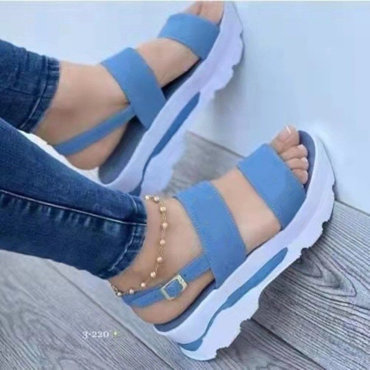 Damen Plateau-Sandalen mit elastischem Riemen und rutschfester Sohle W&W