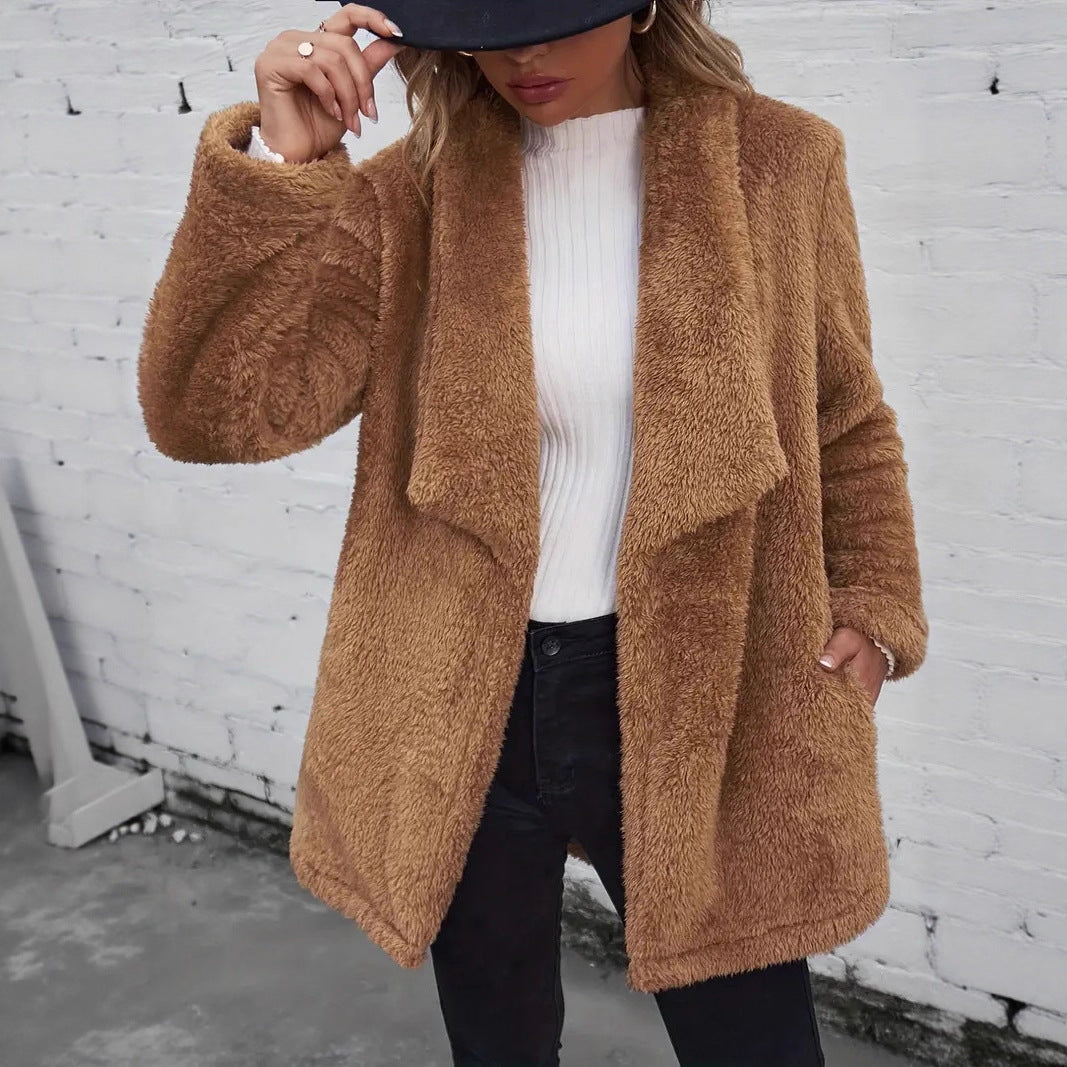 WW | Frauen Fluffy Offene Jacke Weiches Überwerfen