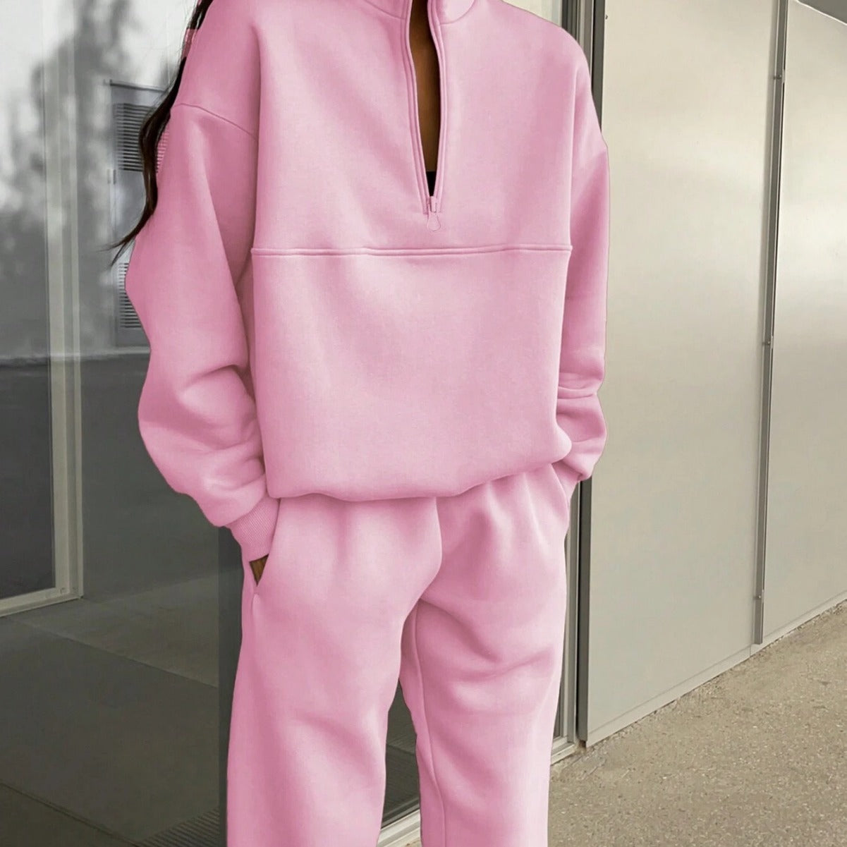 Damen entspannter Oversized Pullover mit halbem Reißverschluss und bequemen Bündchen WW