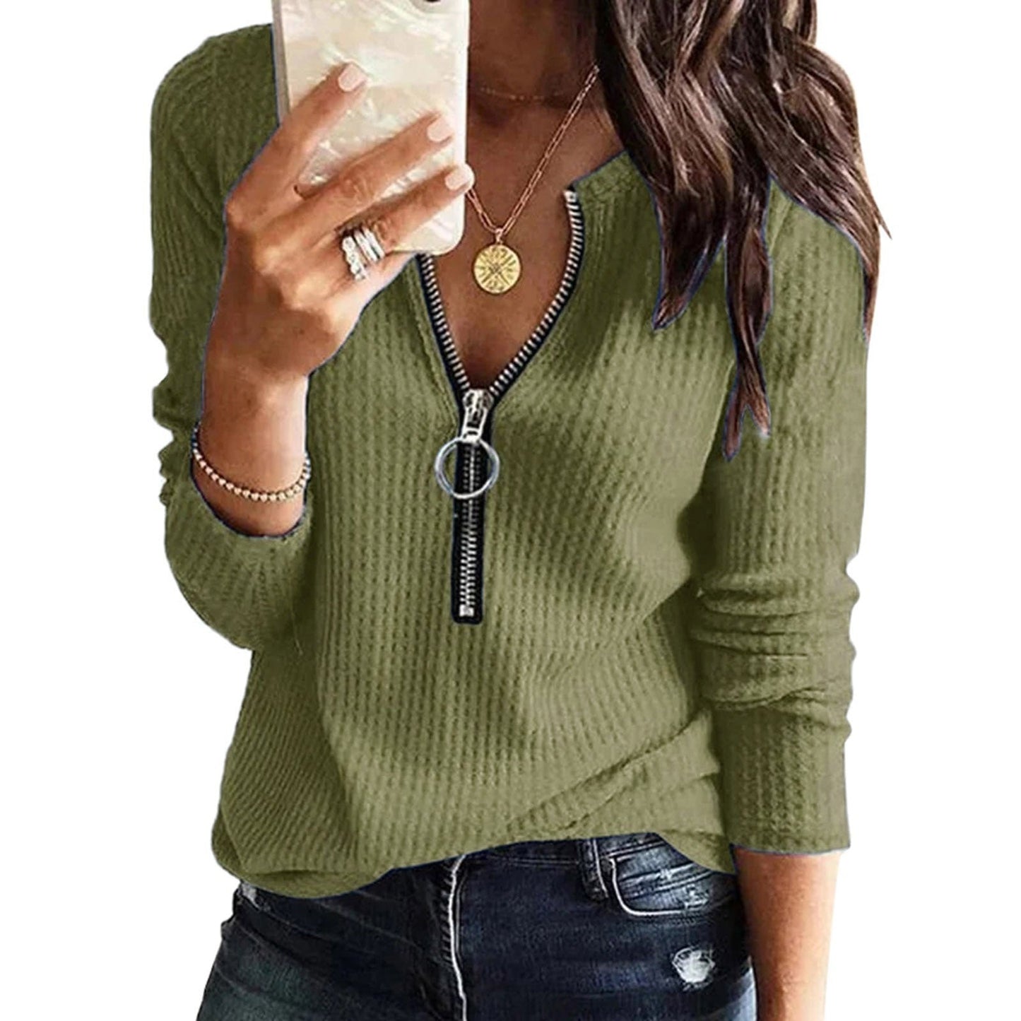 WW | Waffle Knit Zipper Top