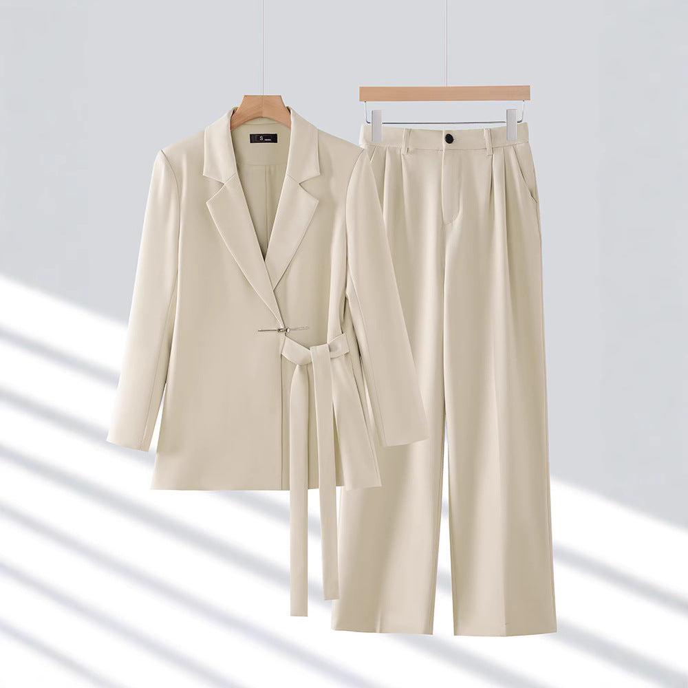WW | Jumpsuit Maßgeschneiderter Blazer Taillierter Gürtel Weite Beine Luxuriöser Stoff