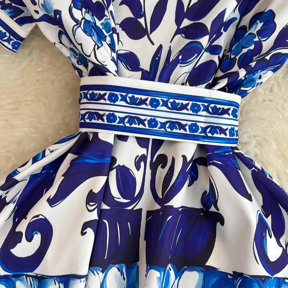 Damen Hemdkleid mit floralem Druck und taillierbarem Bindegürtel WW