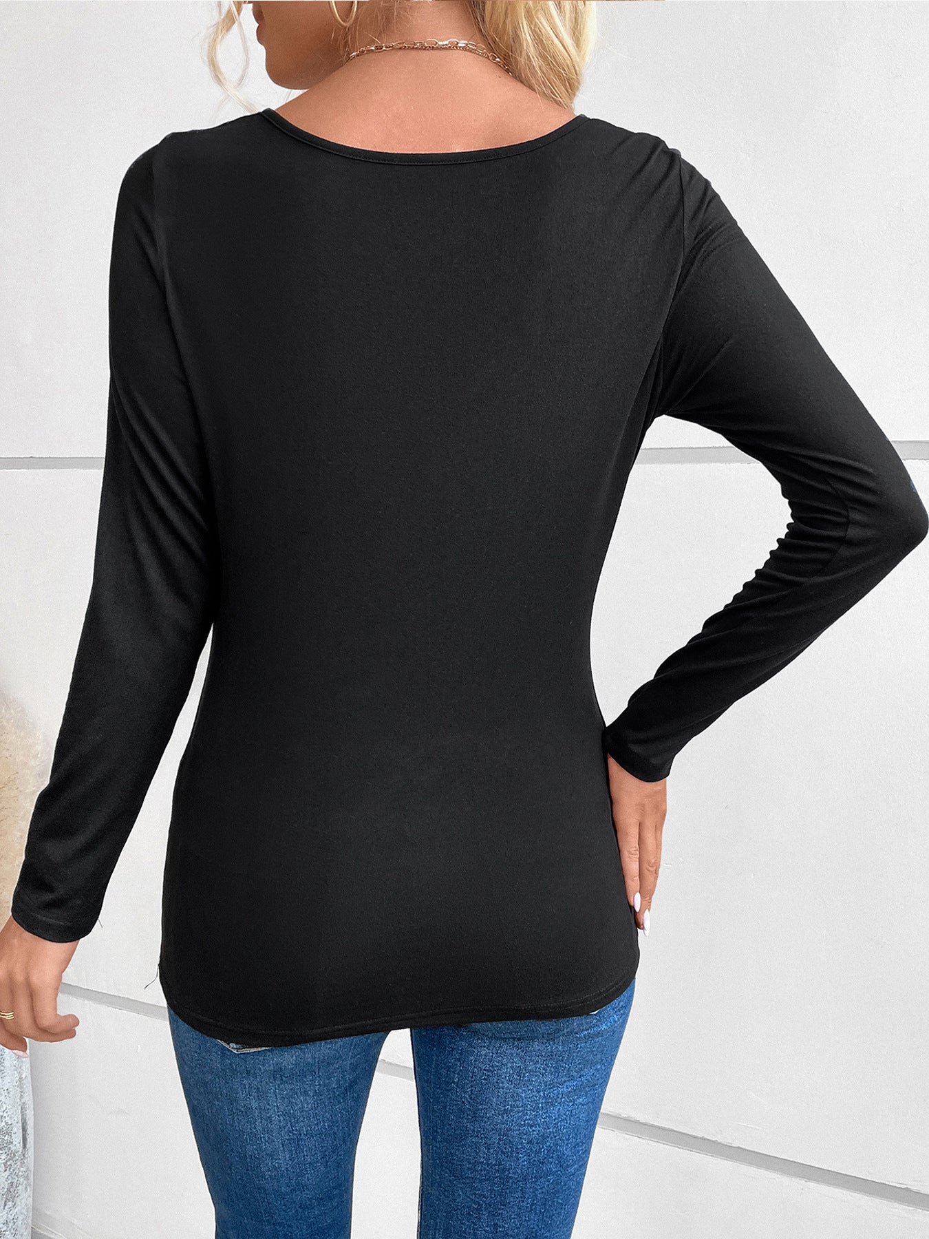 WW | Rhinestone-Embellished Faux Two-Piece Long-Sleeved Top