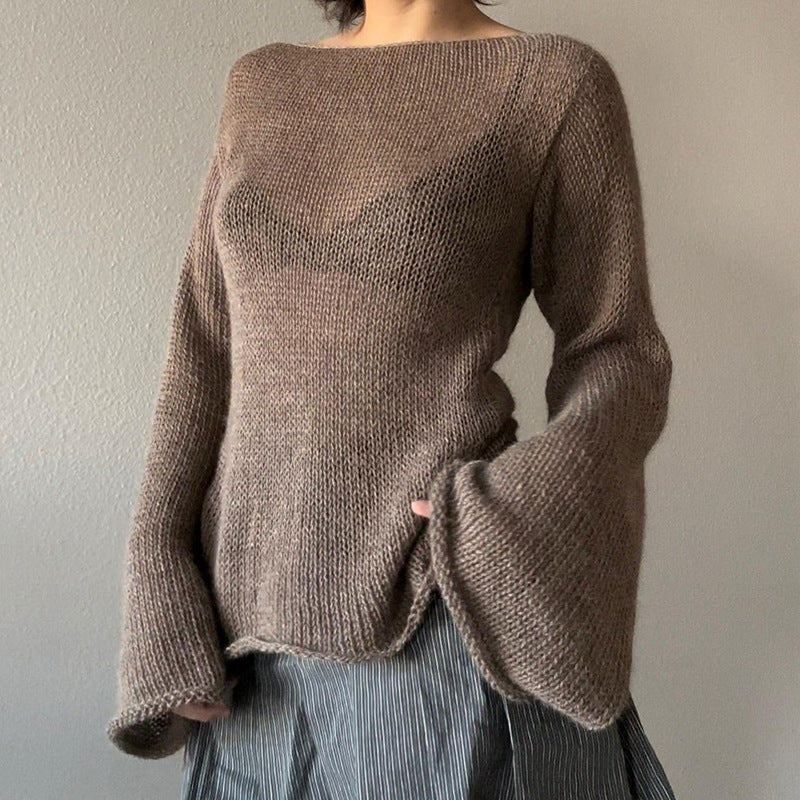 WW | Gestrickter Pullover mit Glockenärmeln und Spitze