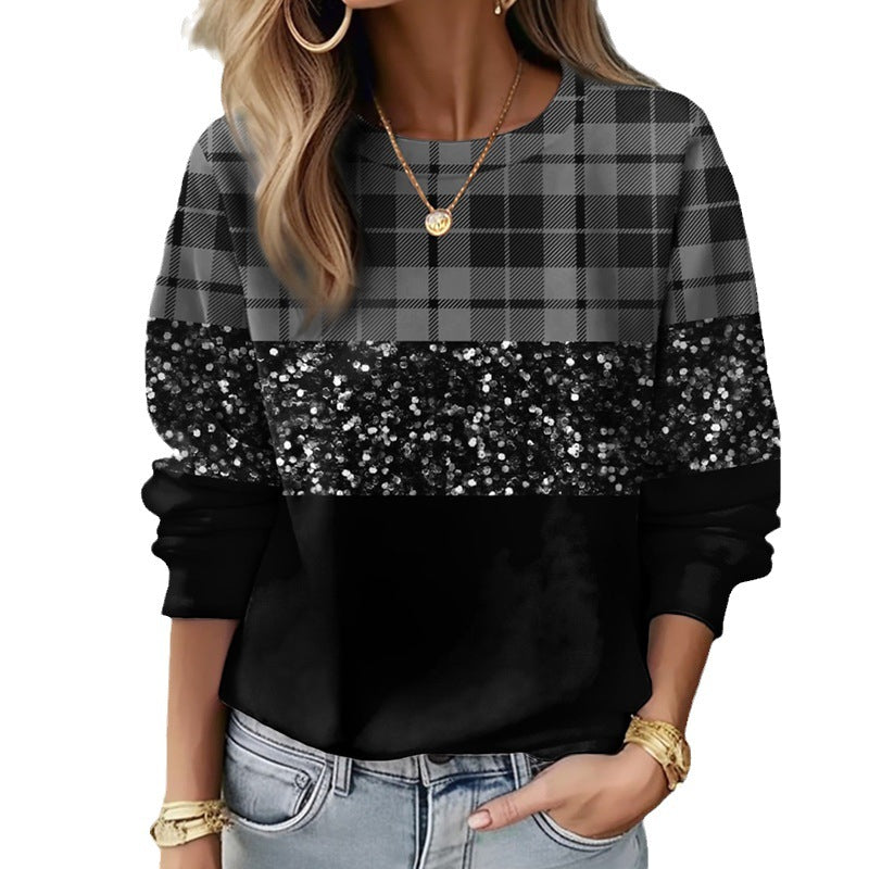 Damen Glitzer-Sweatshirt mit Karomuster und lässigem Schnitt WW