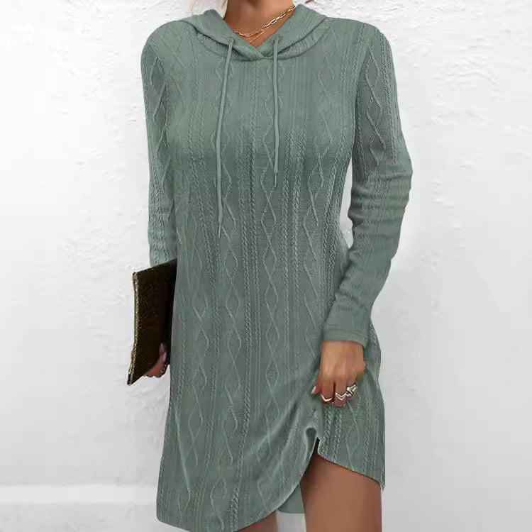 Damen Hoodie-Kleid mit Struktur und seitlichem Schlitz WW