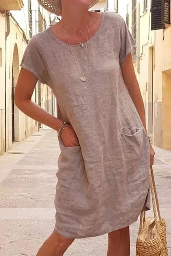 WW | Leinen Casual Kleid mit Taschen