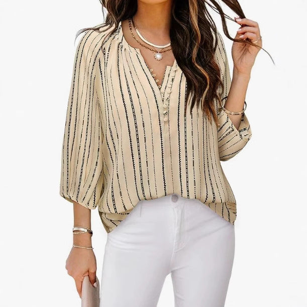 Women's Elegant Tunic Blouse with Sophisticated Stripes WW