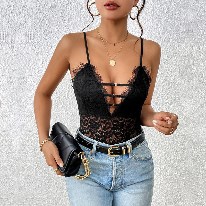 Damen Body mit Spitzenverzierungen und raffiniertem V-Ausschnitt WW