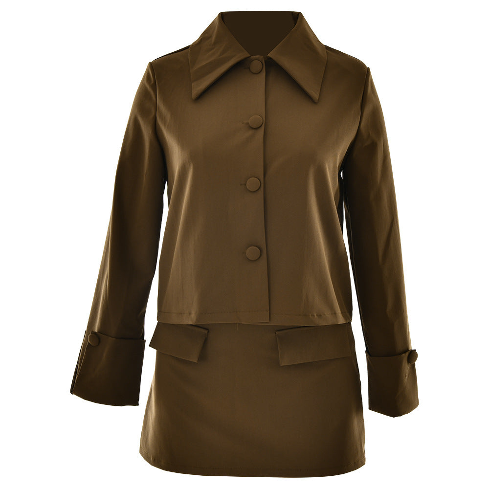 Women's Elegant Short Jacket with Oversized Collar and Stylish Button Details W&W