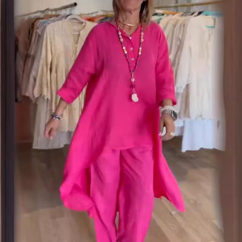 WW | Unifarbener Freizeitanzug Aus Leinen Für Damen