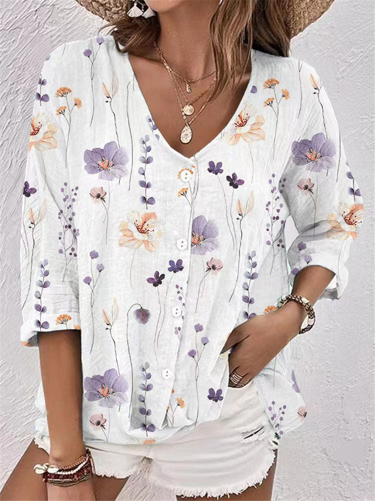 Damen Bluse mit floralem Druck und modernem Knopfdesign WW