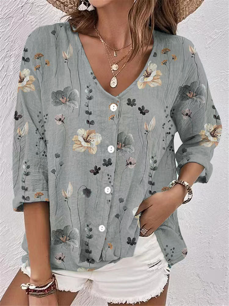Damen Bluse mit floralem Druck und modernem Knopfdesign WW