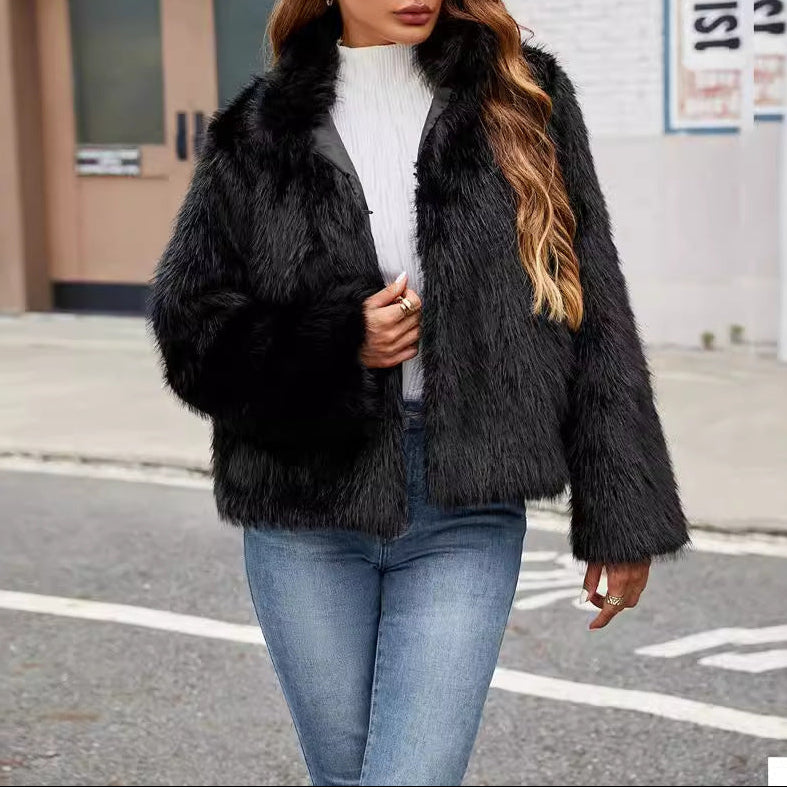 WW | Damen Kunstpelz Kurzes Jacket Trendy Kragen