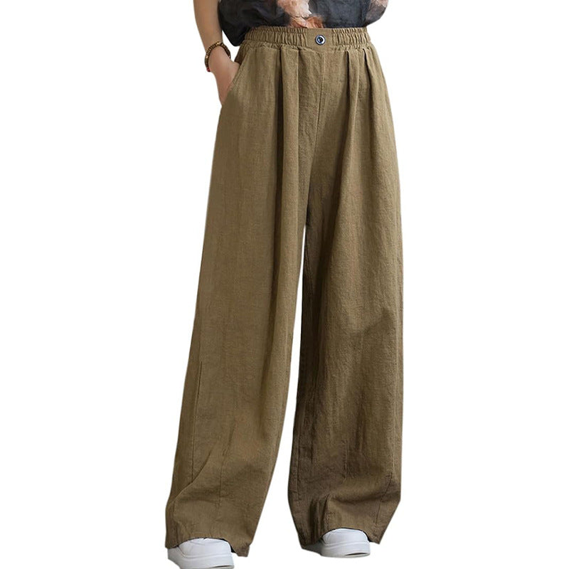 Damen weite Leinenhose mit elastischem Bund und femininen Falten WW