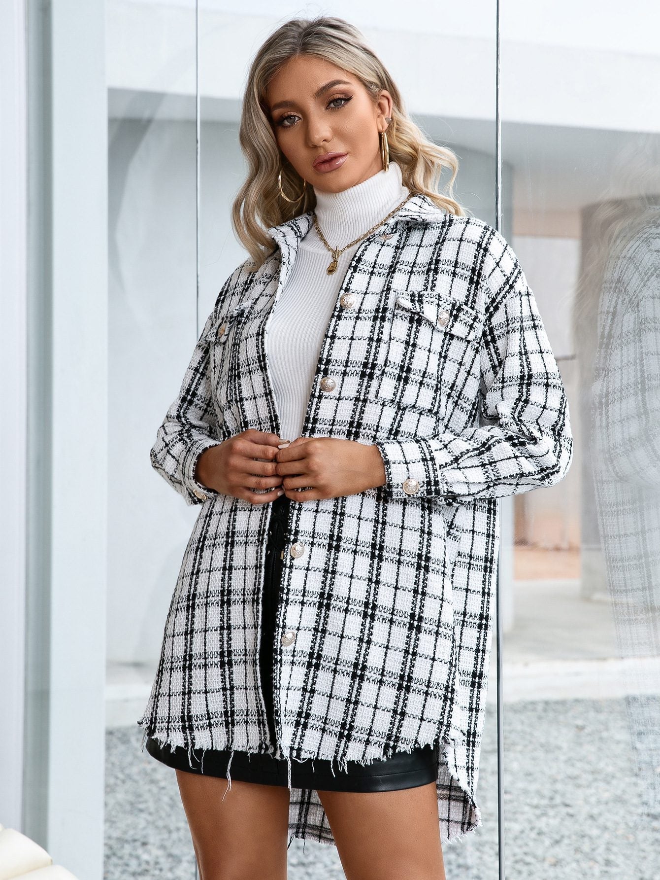 WW | Plaid Longline Shacket - Trendy & Lässig - Knöpfen - Leichte Herbstschicht