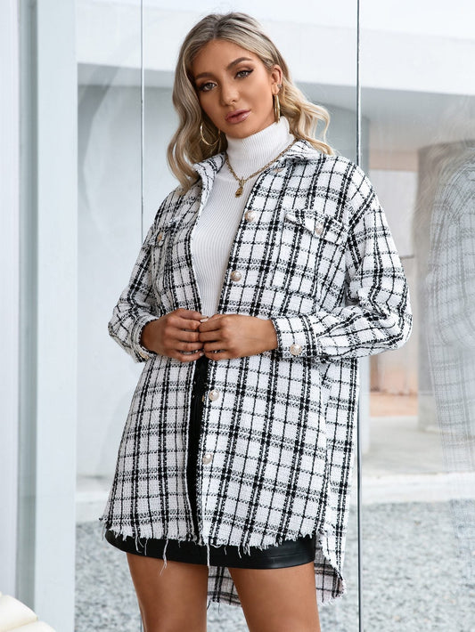 WW | Plaid Longline Shacket - Trendy & Lässig - Knöpfen - Leichte Herbstschicht