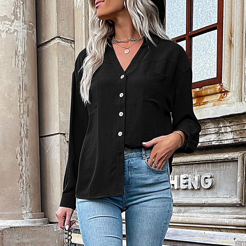 Women's Blouse with Casual Cut and Decorative Button Details WW