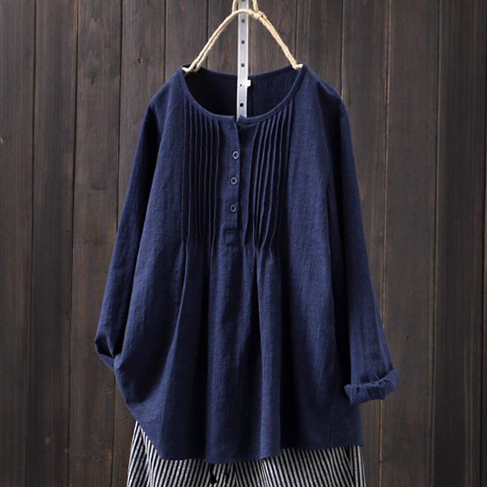 Women's Blouse with Pleats and Button Placket WW