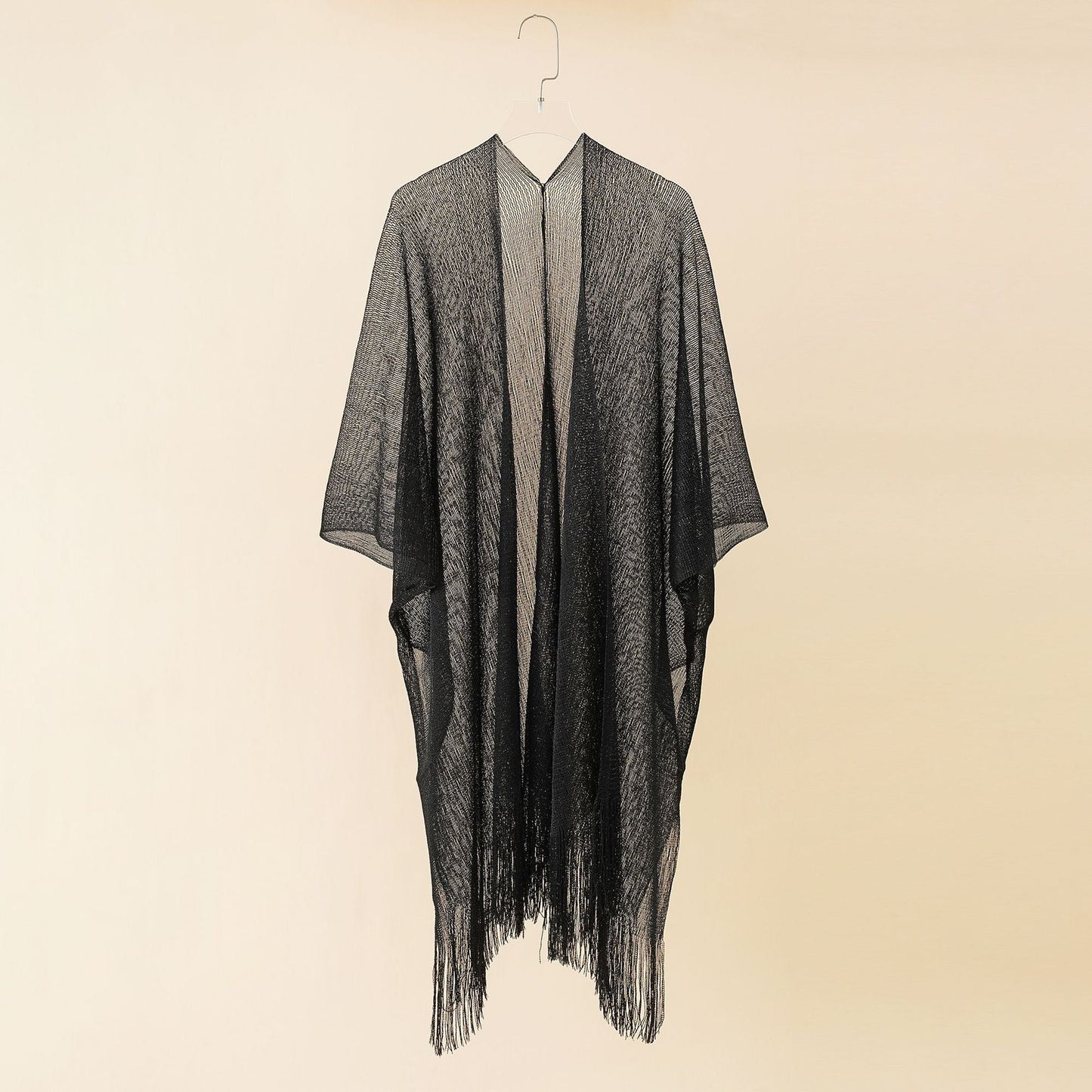 Damen Fransen-Kimono aus transparenter, luftiger Struktur WW
