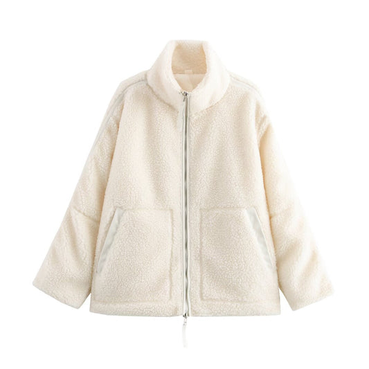 Women's fleece jacket with soft teddy fur and practical pockets WW