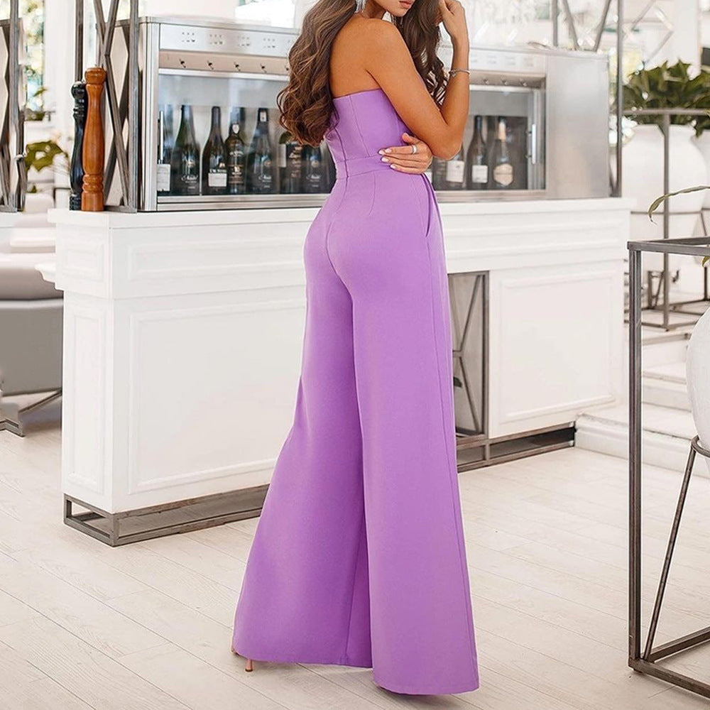 Women's Elegant Strapless Wide-Leg Jumpsuit with Pockets WW