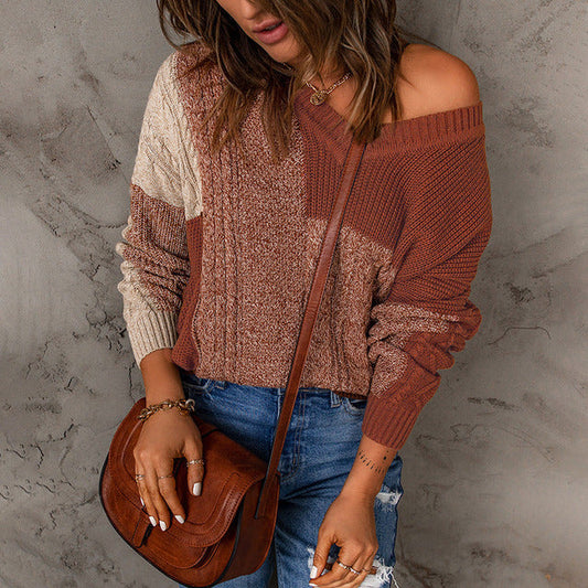 WW | Patchwork Knit Sweater with Trendy Pattern