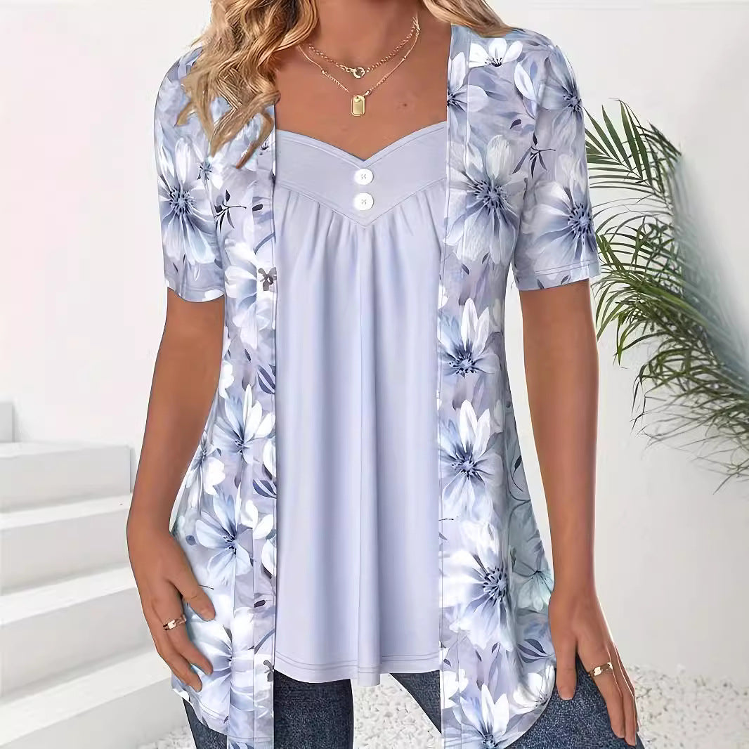 WW | Tops Lockere Passform Herzausschnitt Floral Print Lagenlook
