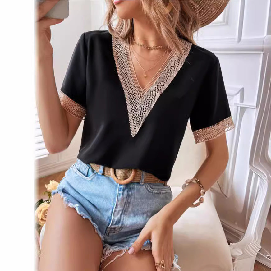 Damen Bluse mit filetartigen Verzierungen WW
