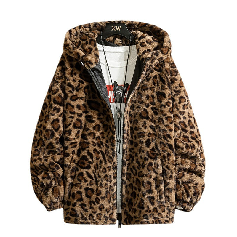 Women's Cuddly Fleece Jacket with Leopard Print and Hood WW