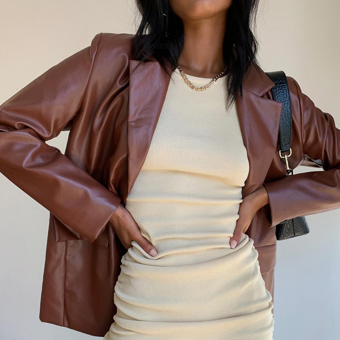 WW | Oversized PU Leder Blazer - Schick & Kanten - Knopfverschluss - Herbst & Frühling Oberbekleidung