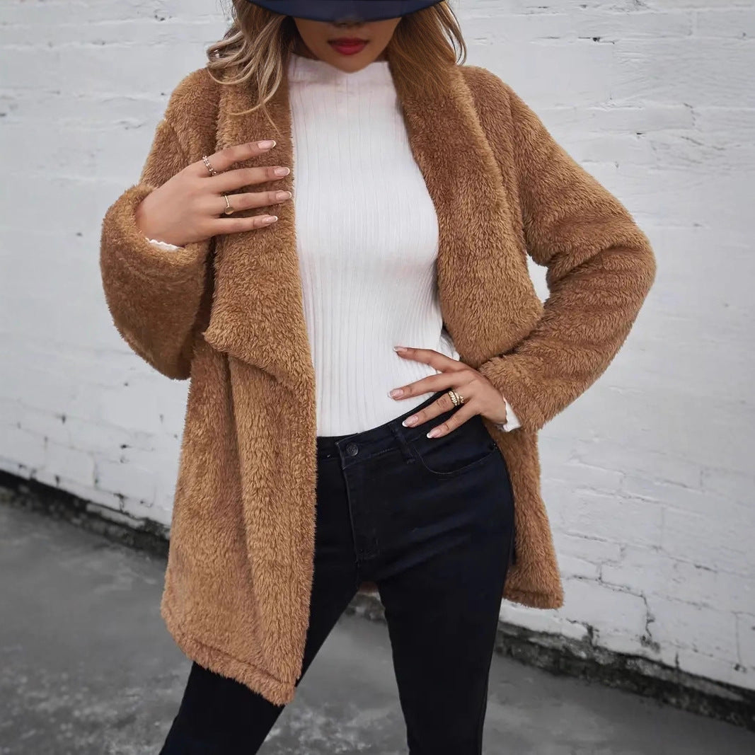 WW | Frauen Fluffy Offene Jacke Weiches Überwerfen
