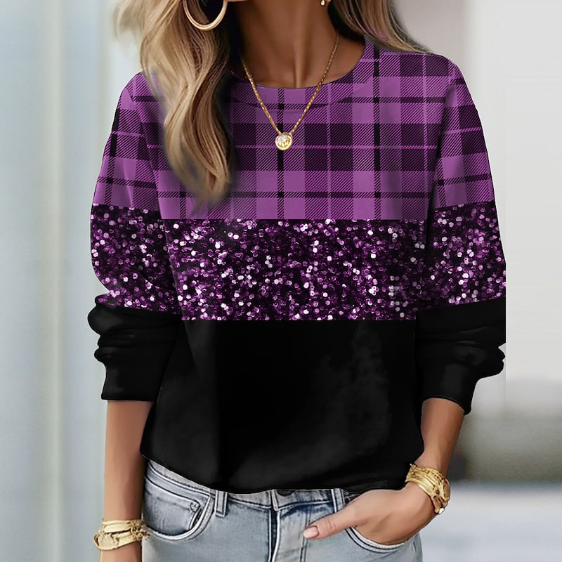 Damen Glitzer-Sweatshirt mit Karomuster und lässigem Schnitt WW