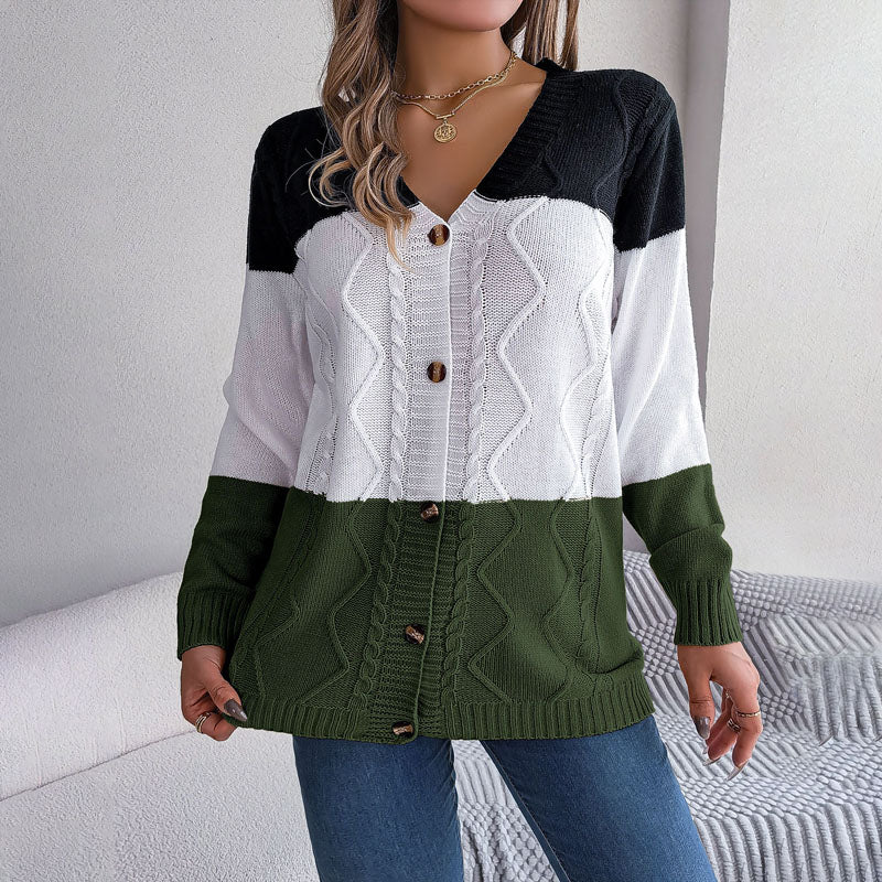 WW | Farbblock Strickjacke mit Modernem Muster