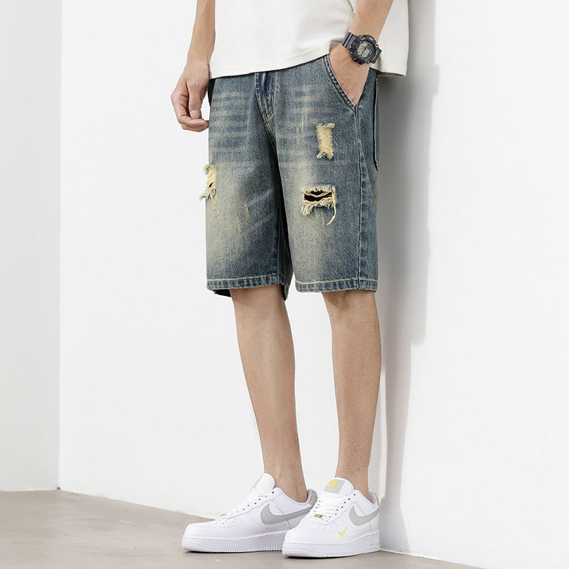 Men's denim shorts with a stylish distressed effect and a casual cut WW
