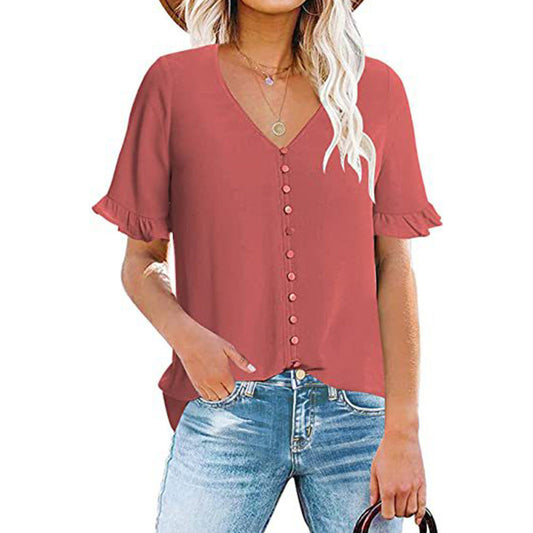 Ladies' Blouse with Ruffle Details and Button Placket WW