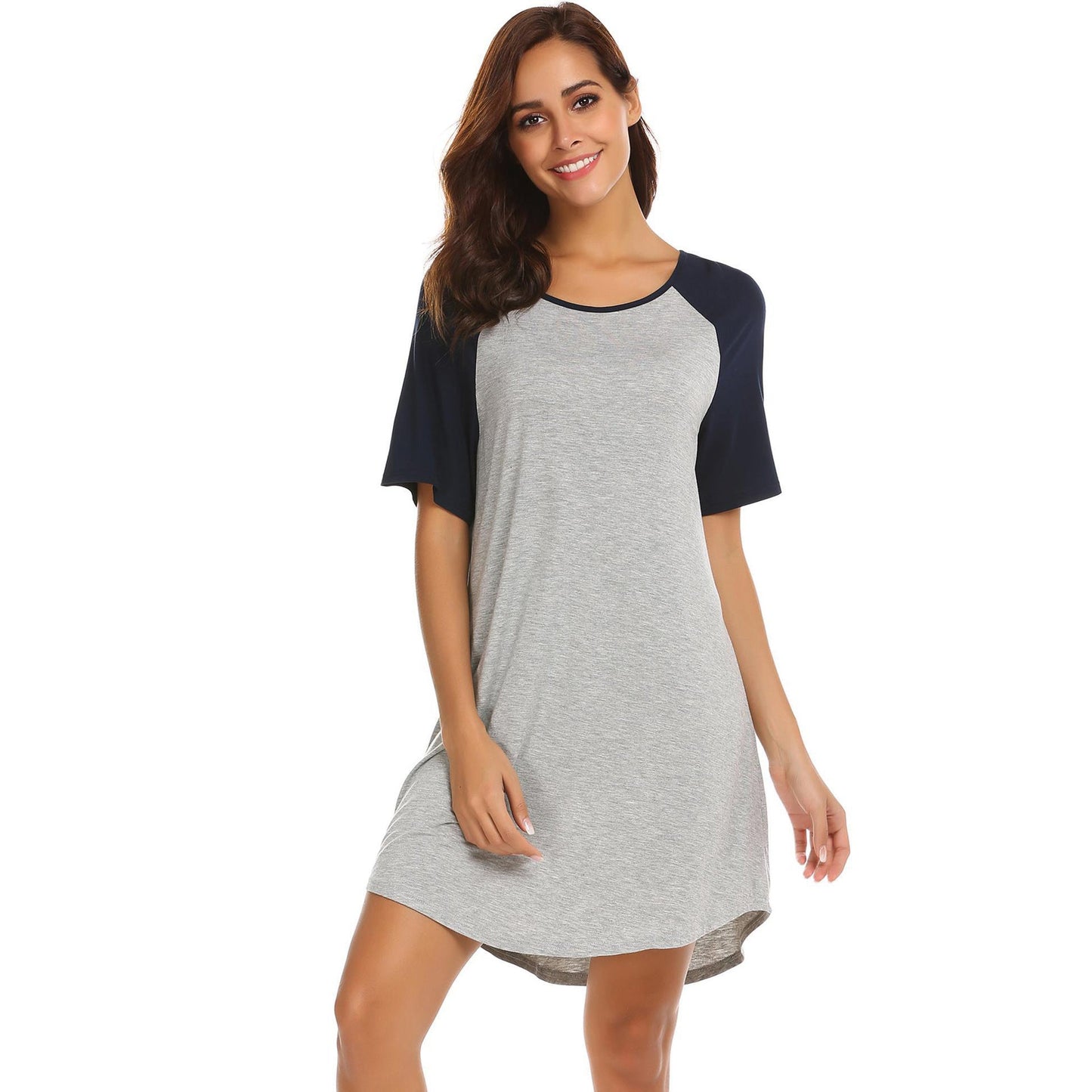 Damen lässiges T-Shirt Kleid mit kontrastierenden Ärmeln und bequemem Schnitt WW