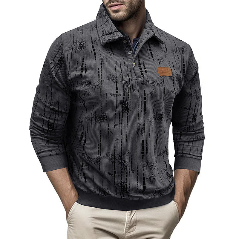 WW | Casual Fit Rib Knit Button Collar Patterned