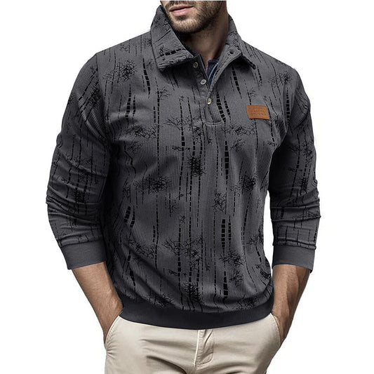 WW | Casual Fit Rib Knit Button Collar Patterned