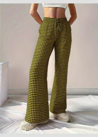 Damen Weite Karohose mit elastischem Bund und schickem Schnitt WW