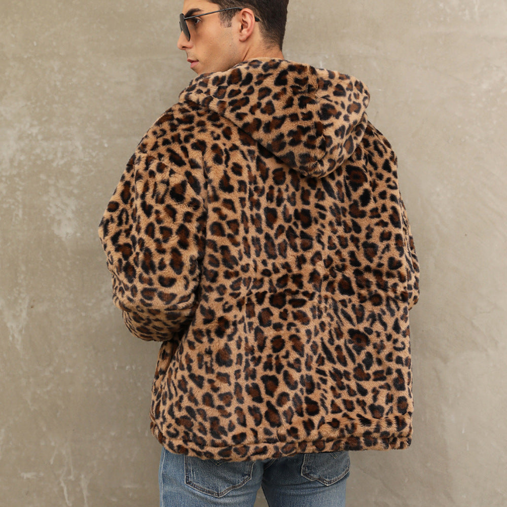 Herren kuschelige Fleecejacke im Leopardenmuster WW