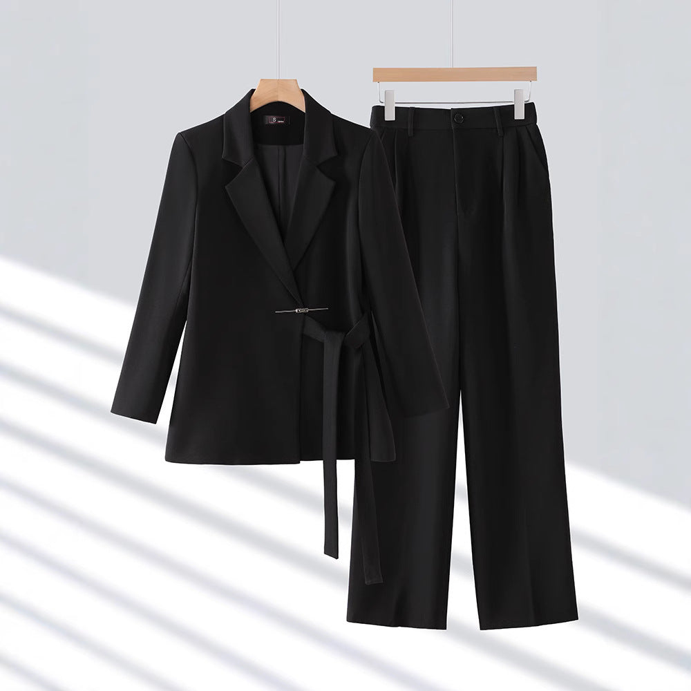 WW | Jumpsuit Maßgeschneiderter Blazer Taillierter Gürtel Weite Beine Luxuriöser Stoff