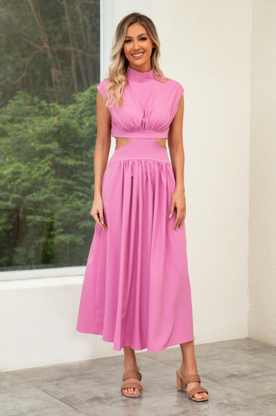 Damen Cut-Out Sommerkleid mit hohem Kragen WW