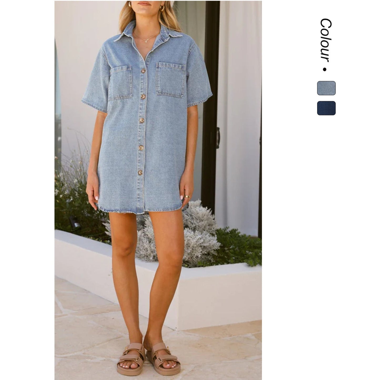 Damen Denim Camiskleid mit praktischen Taschen und angesagtem Look WW