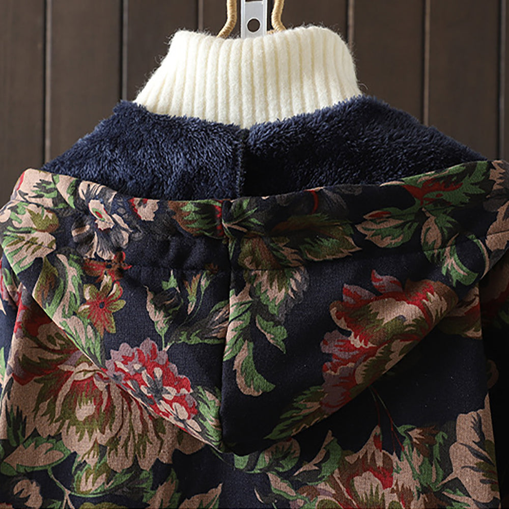 WW | Langer Mantel im Vintage-Stil mit Blumendruck