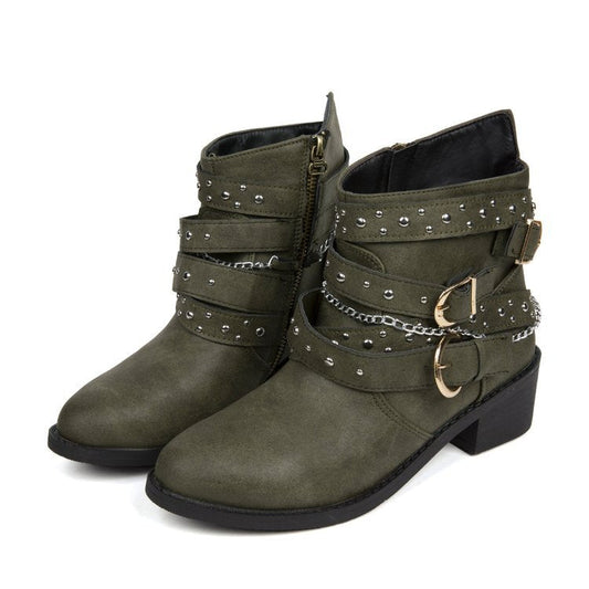 Damen Stiefeletten mit modischem Riemen-Design und dekorativen Akzenten W&W